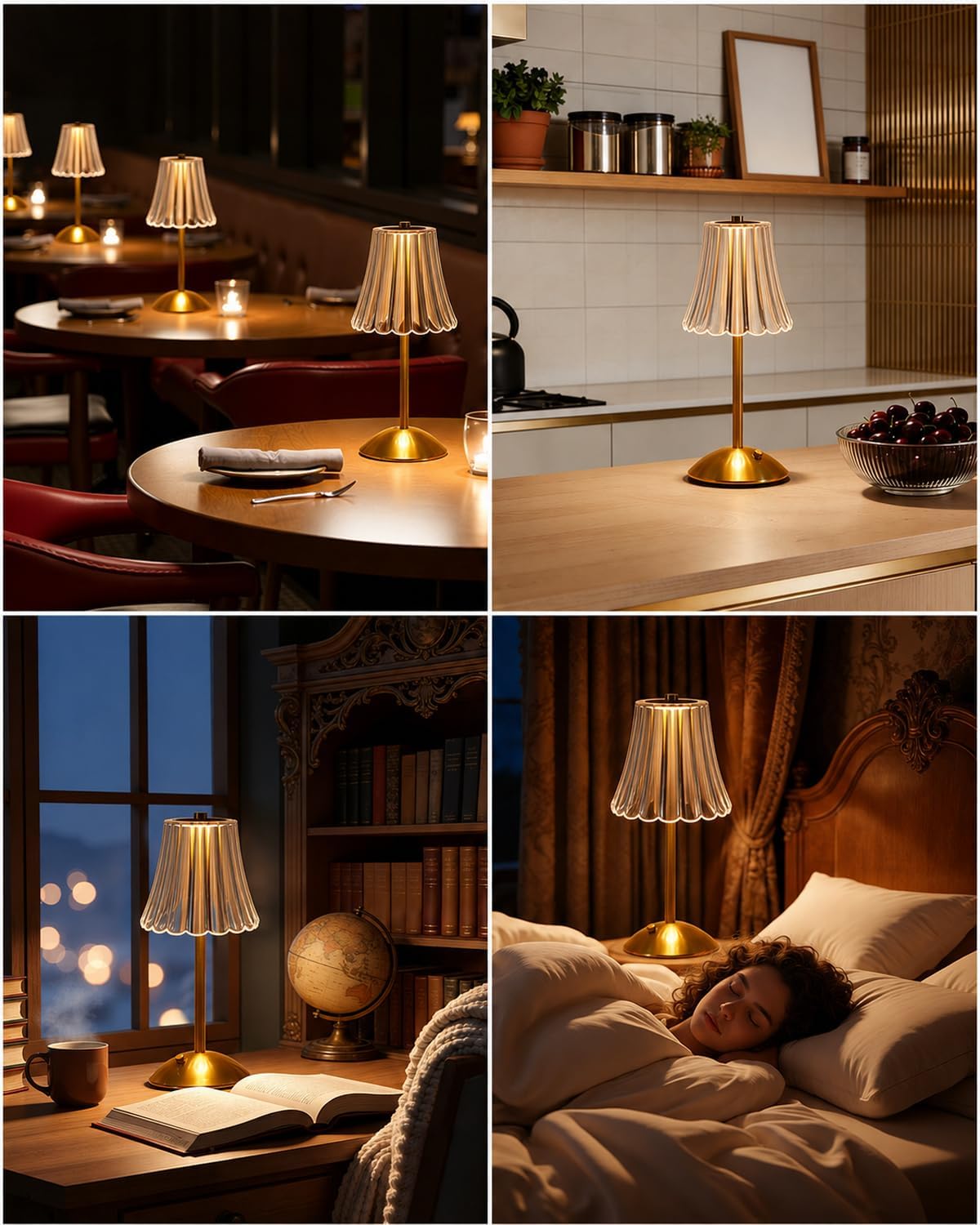 Nusogon Rechargeable Cordless Table Lamp, Gold Touch Crystal Desk Lamp