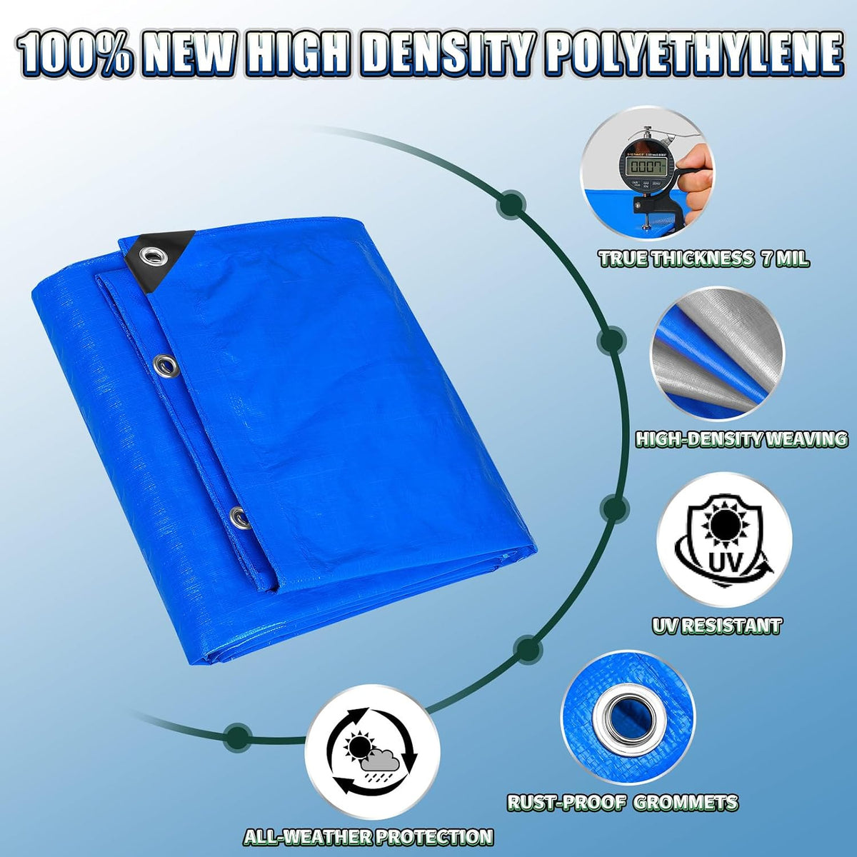 Tarp 8x12 Feet, 7 Mil Thick (Blue/Silver)
