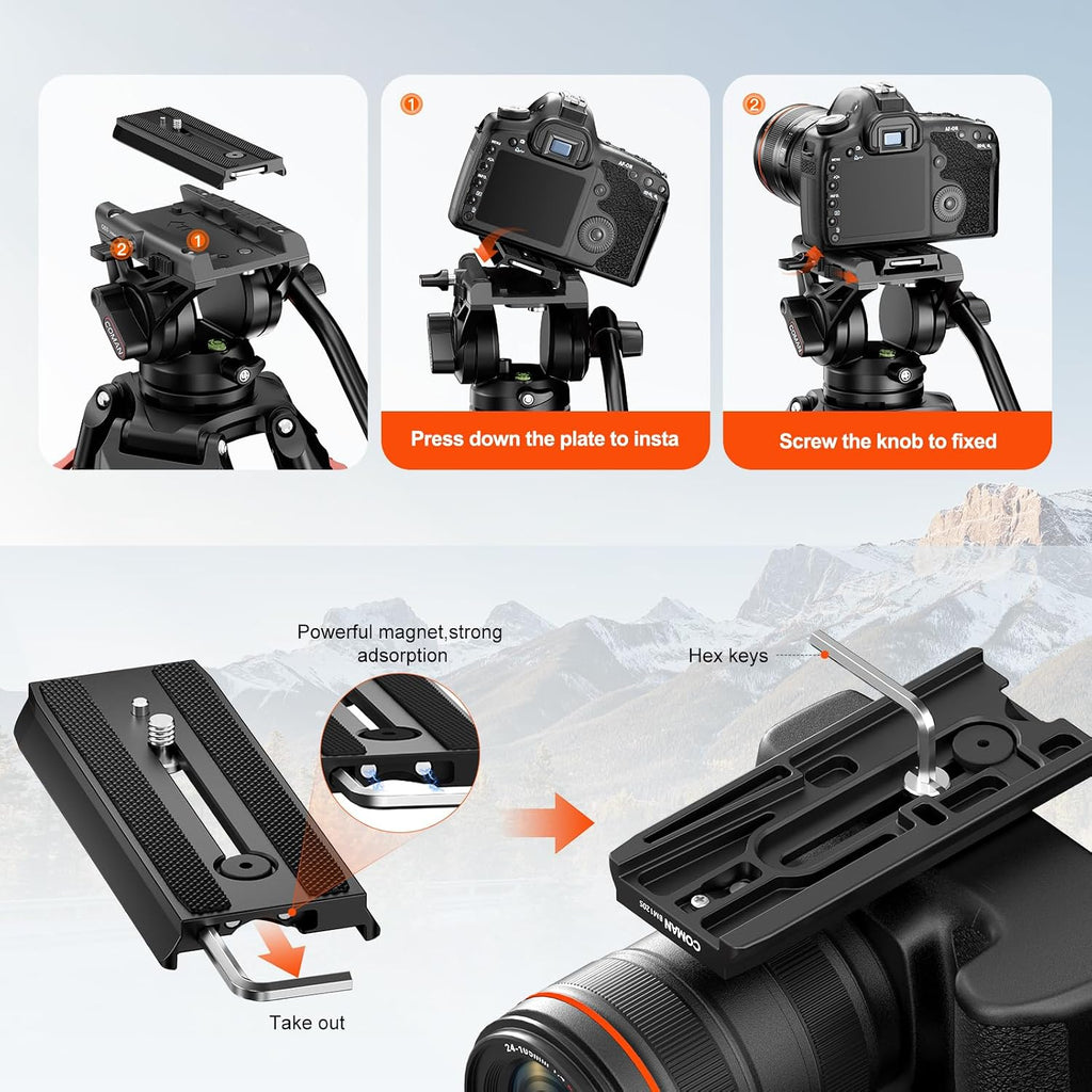COMAN DF16LS Video Tripod, Heavy Duty Tripod & Fluid Head Max Load 17.6 lbs