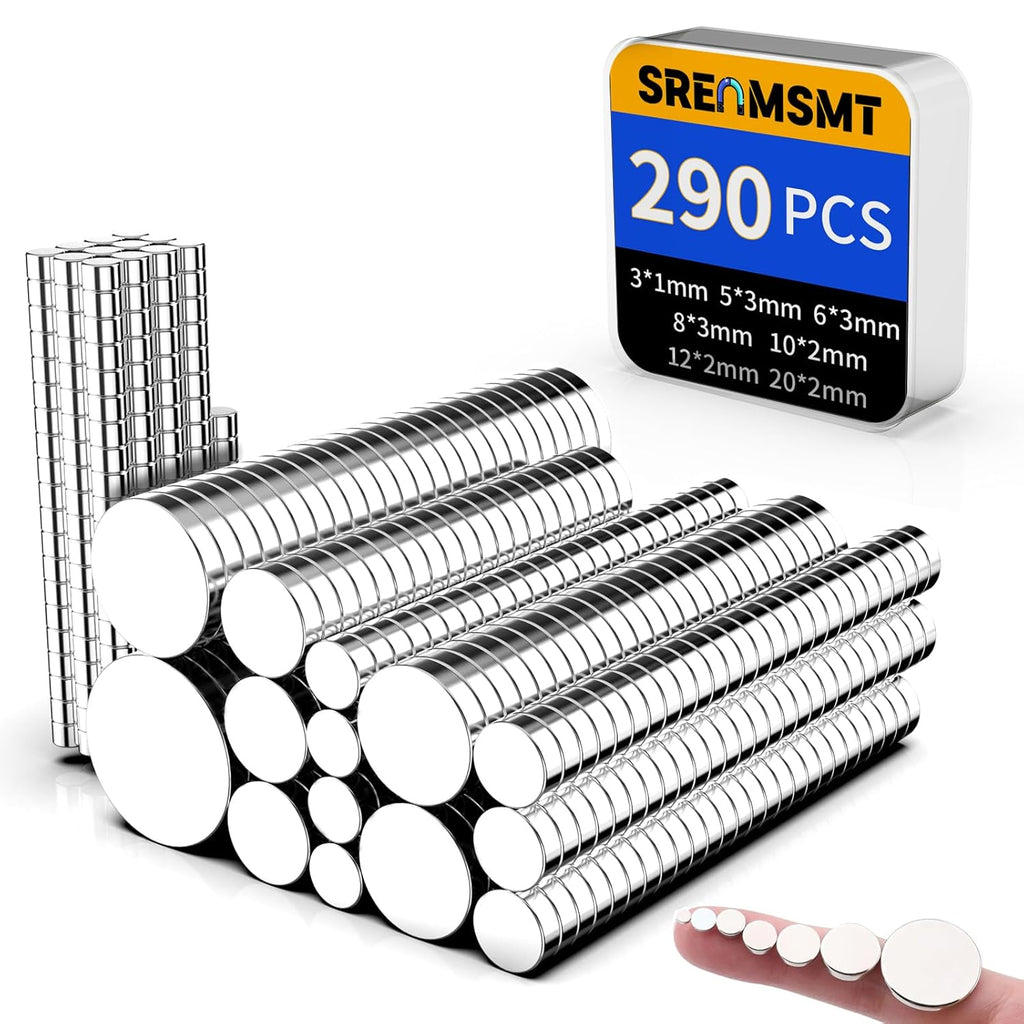 Small Magnets, 7 Sizes Neodymium Magnets for Crafts, 290 Pack