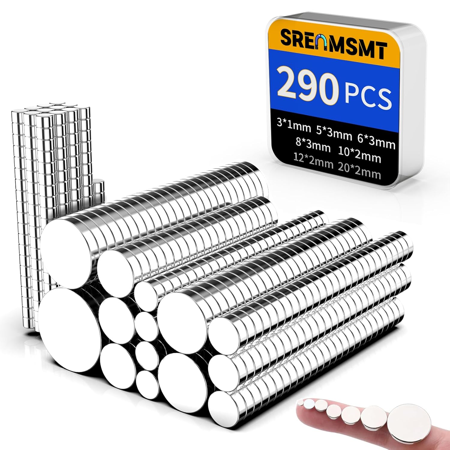 Small Magnets, 7 Sizes Neodymium Magnets for Crafts, 290 Pack