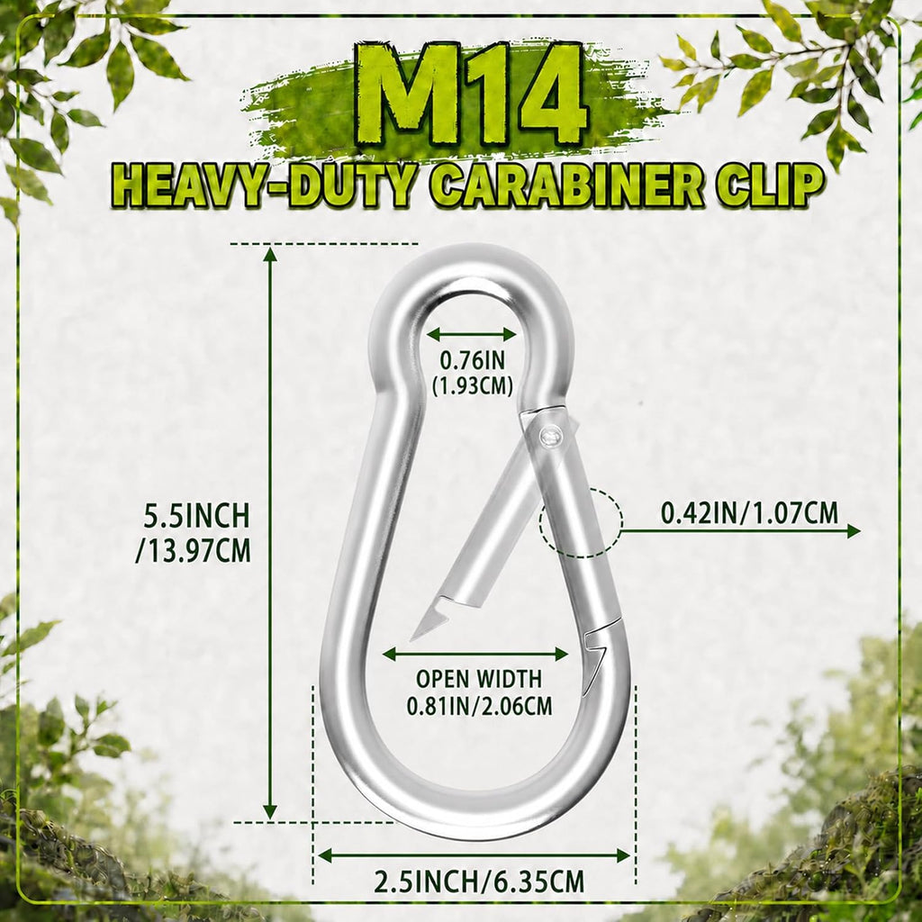 Carabiner, Heavy Duty Galvanized Steel Spring Snap Hook Carabiner Clips with 1350LBS Holding Capacity, Ideal for Outdoor, Hammock, Swing and Travel (M14 5.5Inch, 4PCS)