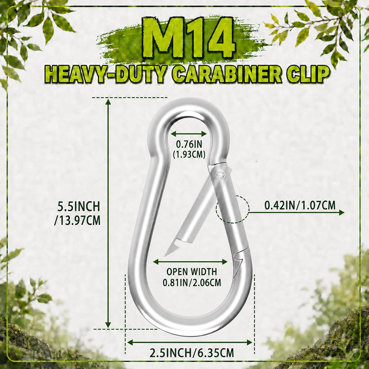 Carabiner, Heavy Duty Galvanized Steel Spring Snap Hook Carabiner Clips with 1350LBS Holding Capacity, Ideal for Outdoor, Hammock, Swing and Travel (M14 5.5Inch, 4PCS)