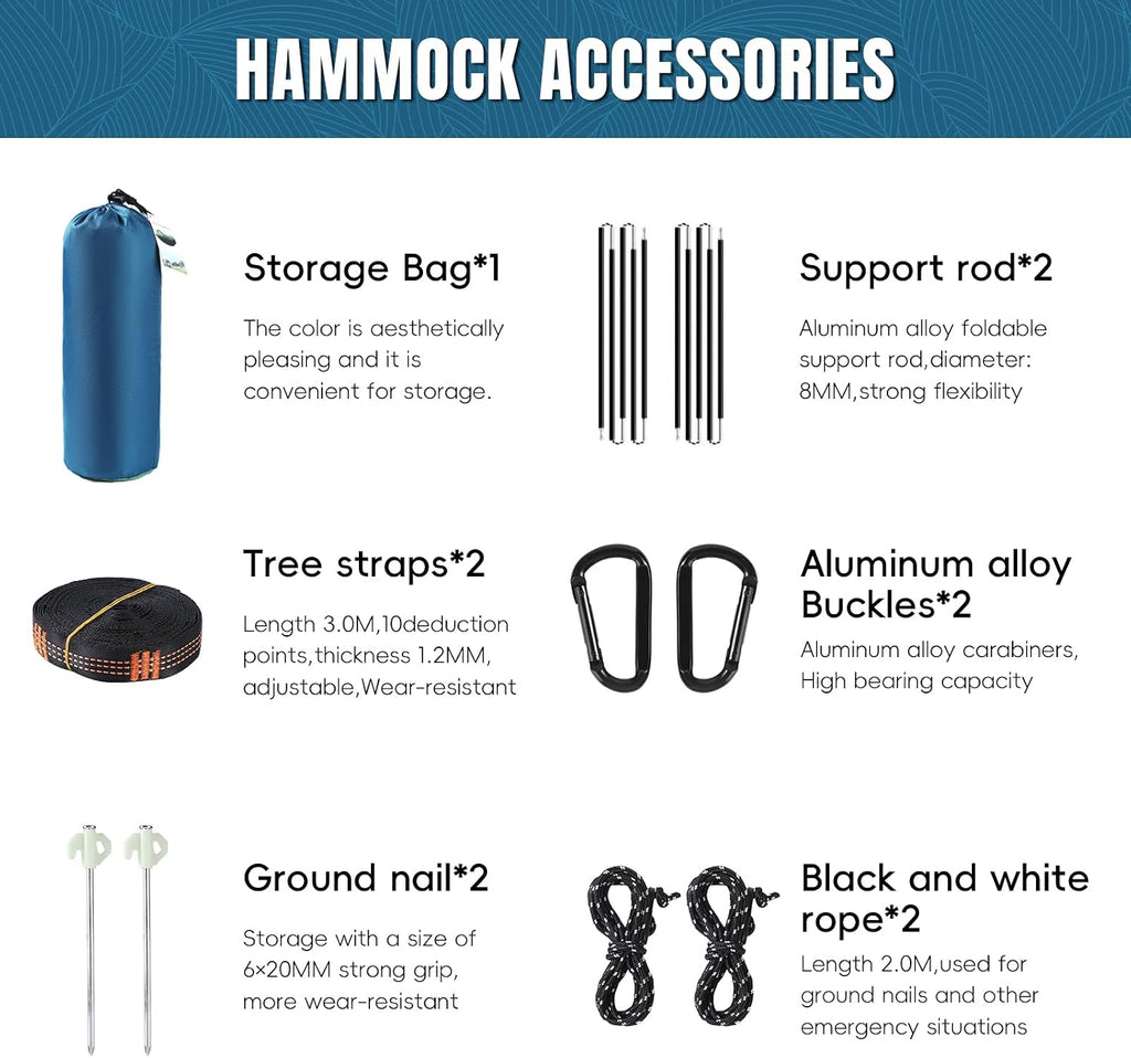 Professional Camping Hammock with Mosquito Net, Lightweight Portable Double, with Two 10 FT Hammock Tree Straps, 210T Nylon,Rain and Sun Protection,Hammock for Camping, Hiking, Yard, Backpacking