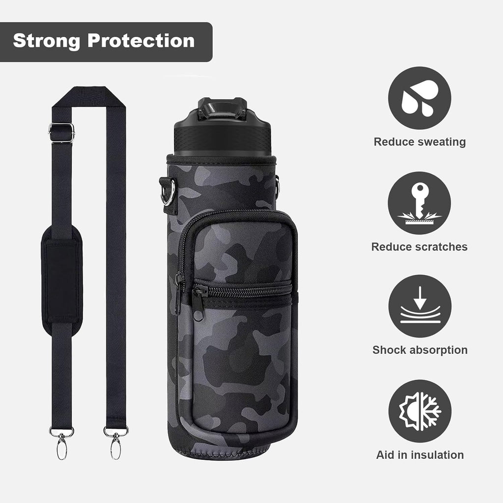 Water Bottle Sling Bag with Storage Pockets & Strap for Hiking Gym Walking