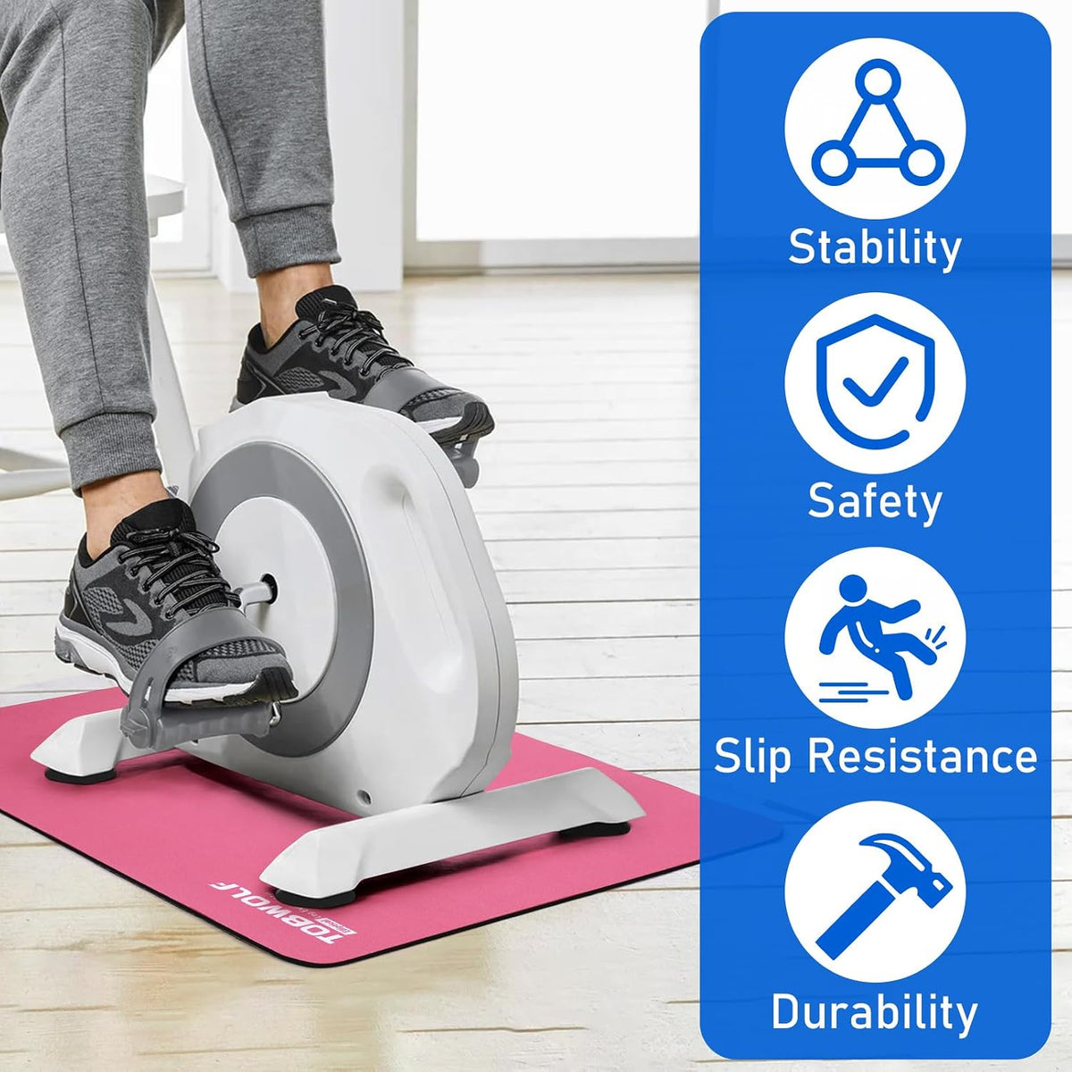 TOBWOLF Non-Slip Workout Mat for Ellipse Leg Exerciser, Ellipse Machine Mat, Exercise Mat for Under Desk Ellipticals, Suitable for Electric Seated Foot Pedal Exerciser, Stability & Floor Protection