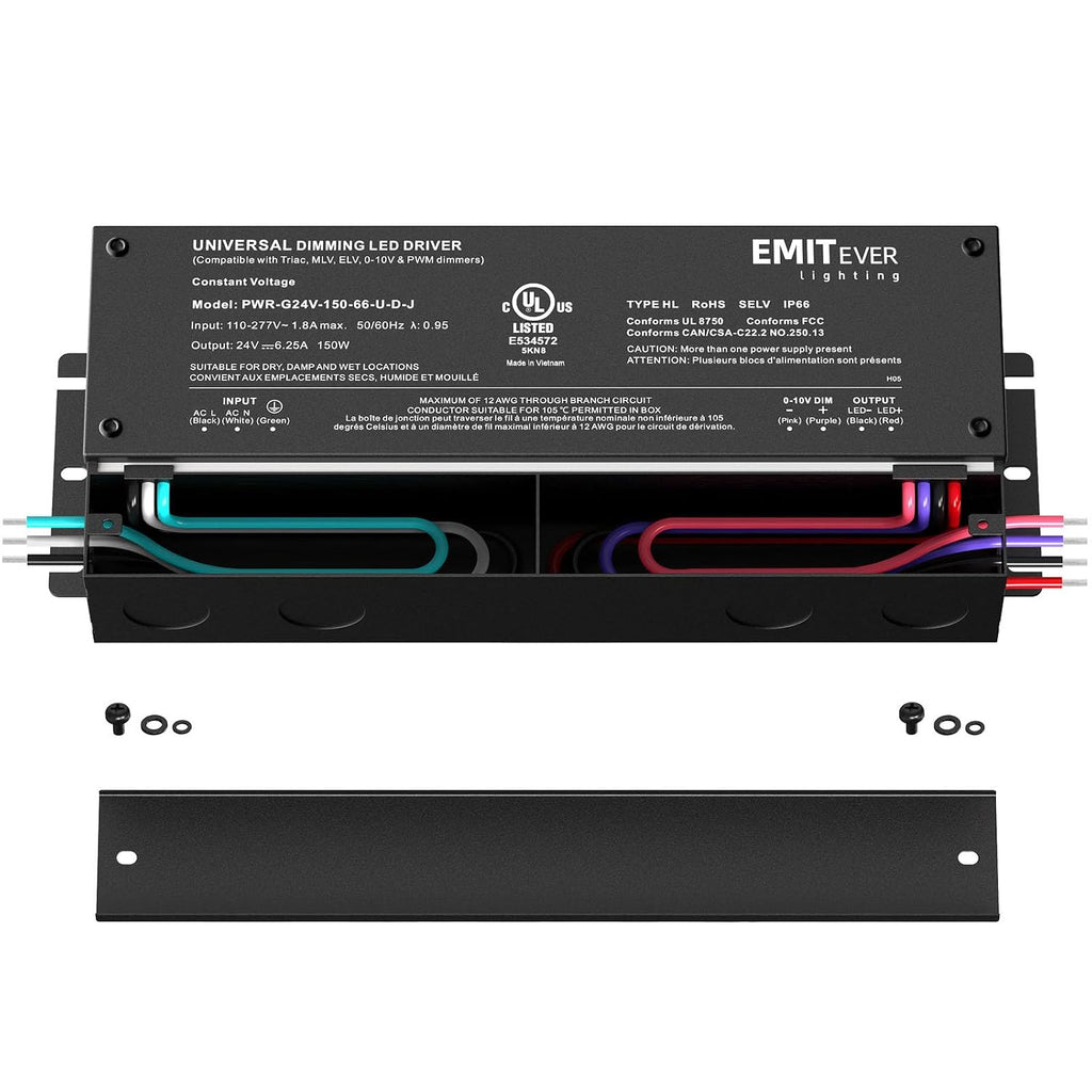 EMITEVER 2-Pack 150W 24V 5-in-1 Dimmable LED Driver, AC 110-277V to DC