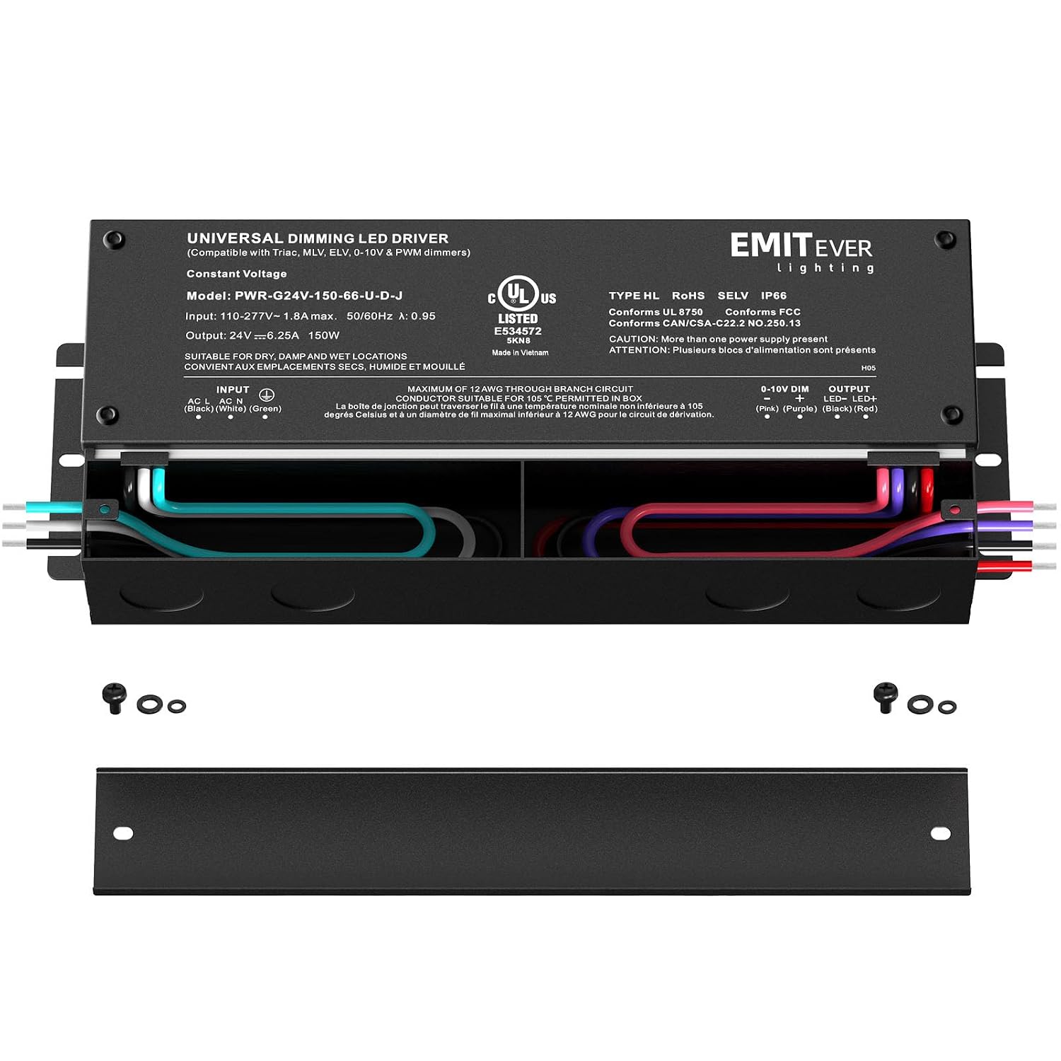 EMITEVER 2-Pack 150W 24V 5-in-1 Dimmable LED Driver, AC 110-277V to DC