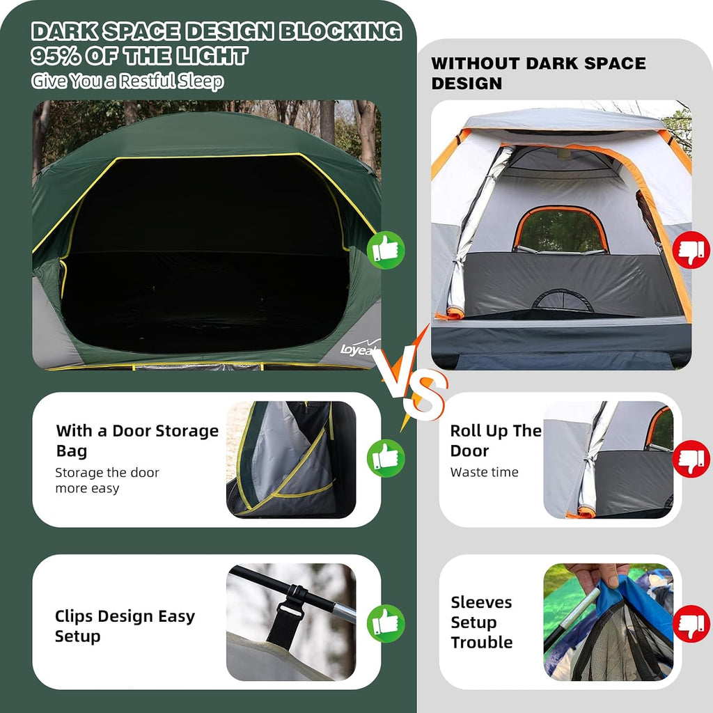 LOYEAHCAMP Tent 4/6 Person Blackout Camping Tent with Rainfly