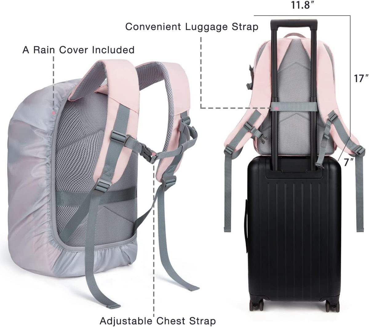 BAGSMART Camera Backpack, DSLR SLR Camera Bag Backpack Fits 15.6 Inch Laptop, Waterproof Camera Case for Photographers and Women,with Rain Cover,Tripod Holder,Pink