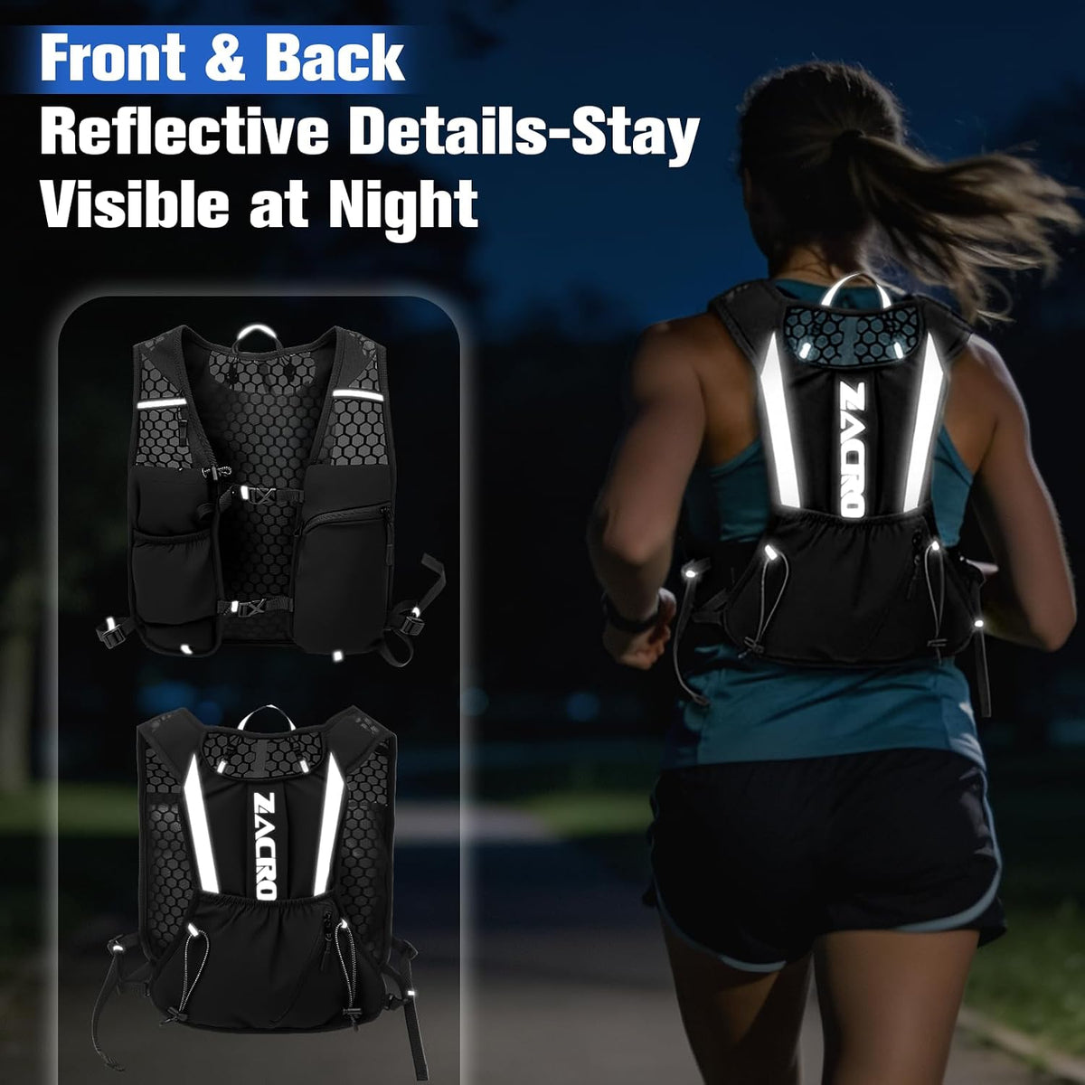Zacro Running Hydration Vest Backpack, Running Vest with 2L Water Bladder for Men Women, Lightweight Water Backpack for Running, Hiking, Climbing, Camping, Cycling