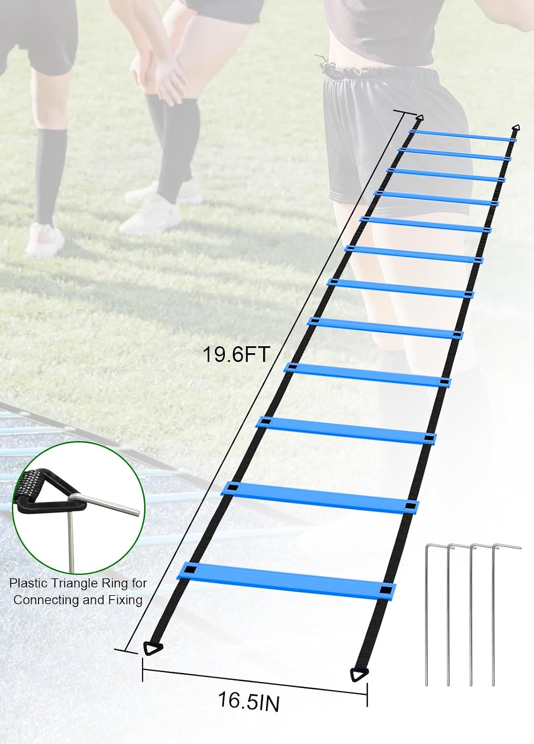 Hands Free Speed Agility Training Equipment Set - 20ft Agility Ladder, 10 Disc Cones, Resistance Parachute, 5 Resistance Bands & Carry Bag | Football Soccer Basketball Fitness Drills
