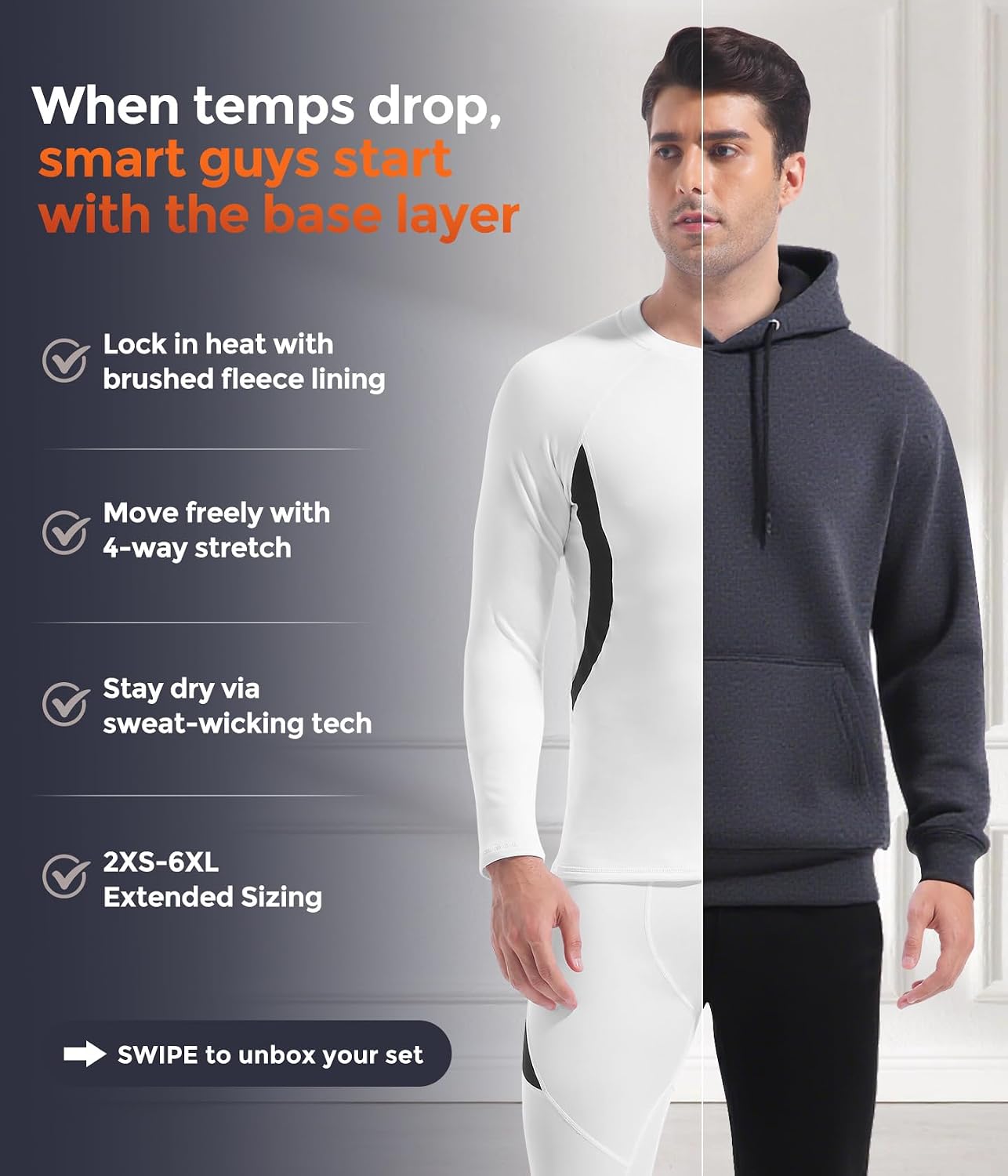Mens Thermal Underwear Long Johns Set Cold Weather Hunting Base Layer