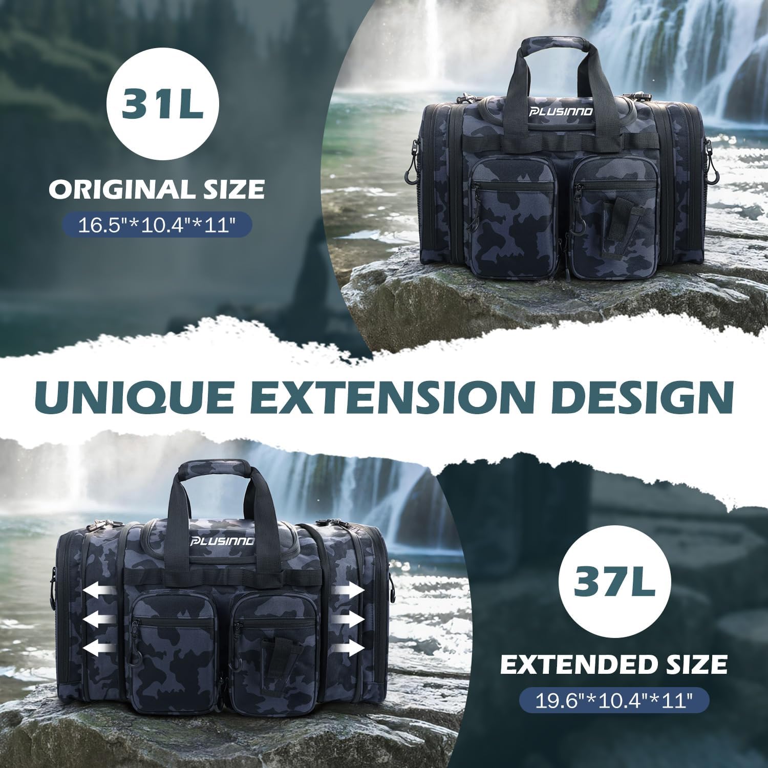 PLUSINNO Tackle Bag - Expandable Fishing Bag with fishing tools for Saltwater & Freshwater - Water Resistant Fishing Gear Shoulder Bag For Men, All-purpose Carrying Bags for Outdoors