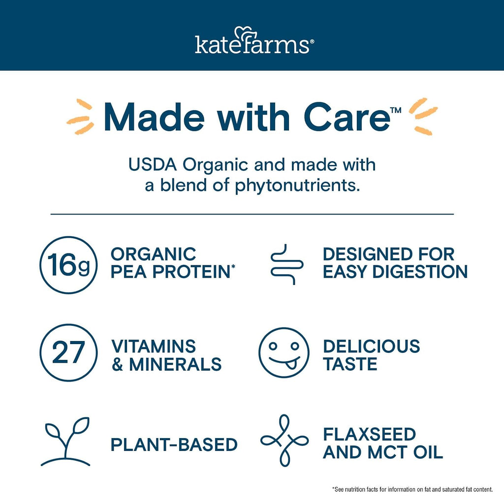 KATE FARMS Organic Nutrition Shake, Chocolate, 16g Protein, 12 Pack