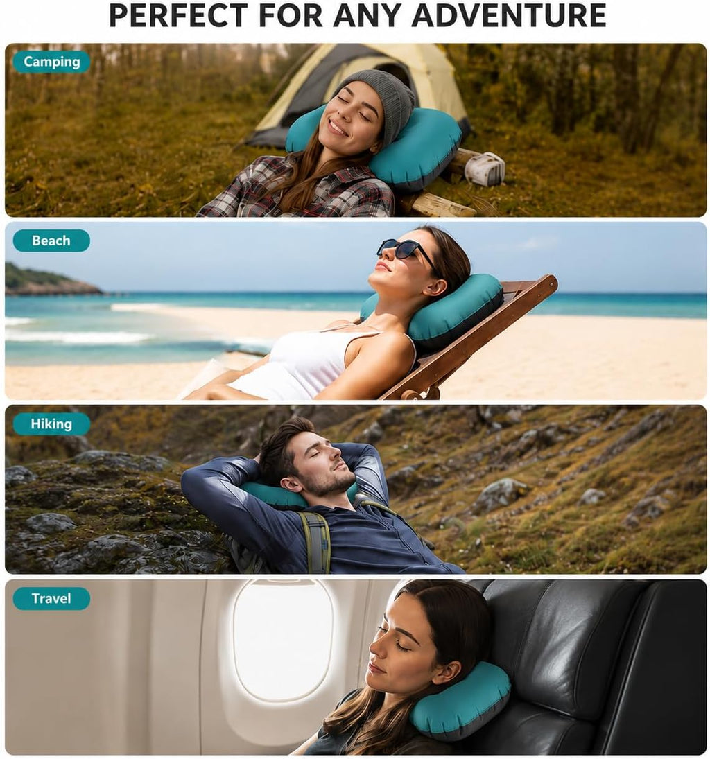 Inflatable Camping Pillow, Ultralight Travel Pillow with Storage Bag for Neck Lumbar Support, Compact Comfortable Inflating Pillow for Camping, Hiking, Backpacking, Outdoor (Dark Gray)