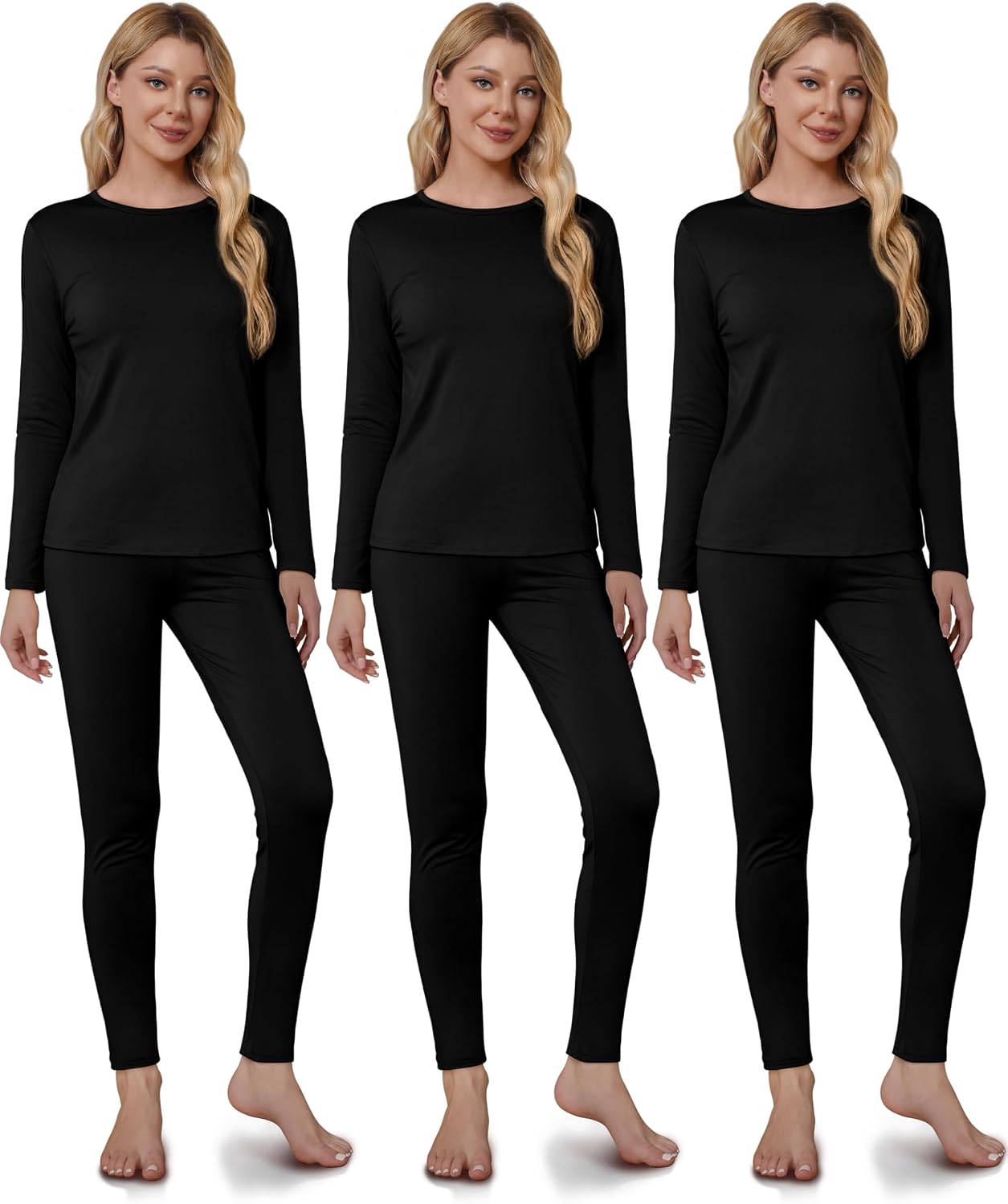 VZV 3 Set Thermal Underwear for Women Fleece Lined Long Johns Top & Bottom