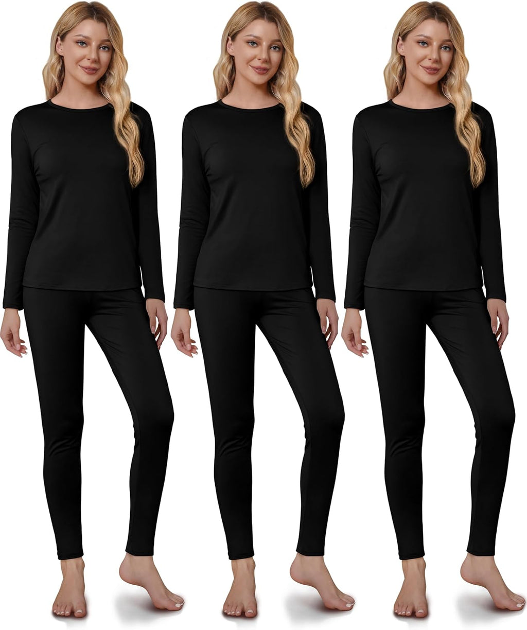 VZV 3 Set Thermal Underwear for Women Fleece Lined Long Johns Top & Bottom