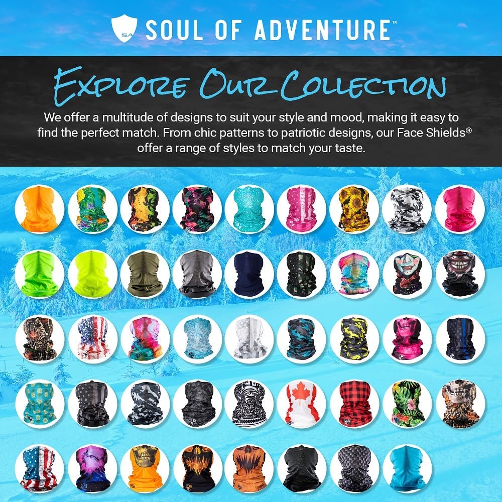 S A Soul of Adventure 5-Pack UV Face Shield | UV 30+ Multipurpose Neck Gaiter Balaclava for Adults | Multiple Color Packs
