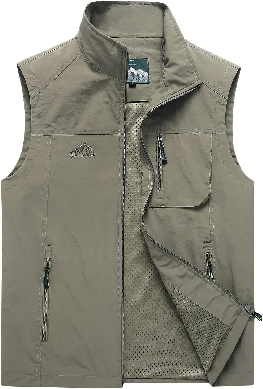 Hixiaohe Mens Lightweight Vest Outerwear Casual Summer Outdoor Travel Vest for Hiking Fishing Golf Photo Work with Pockets