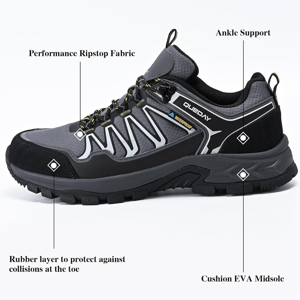 Queday Mens Waterproof Lightweight Hiking Shoes