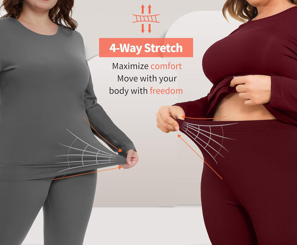COOTRY Plus Size Thermal Underwear for Women Long Johns Top and Bottom Sets