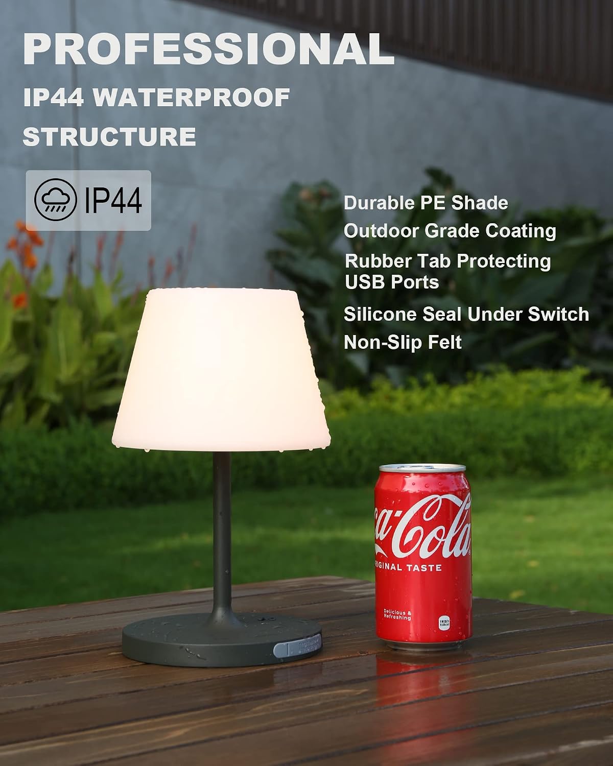 WEILAILUX Outdoor Battery Operated Table Lamp Waterproof, 4000mAh Cordless Table Lamp Rechargeable, Touch Dimmable Desk Lamp, LED Night Light for Patio Camping Restaurant Home, H9.6in, Dark Grey