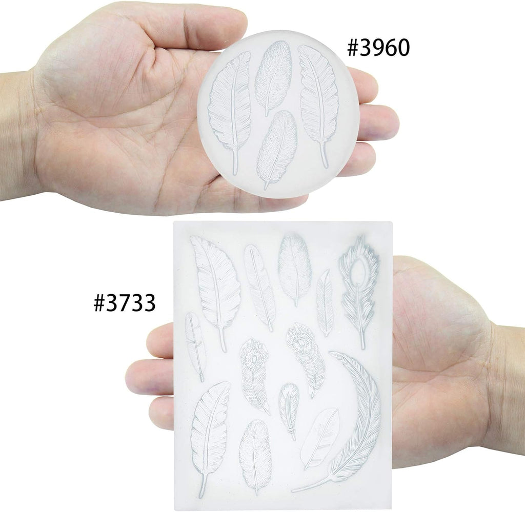 Feather Fondant Silicone Molds for Sugarcraft Cake Decorating, Chocolate, Cupcake Topper, Epoxy Resin Jewelry Casting, Polymer Clay 2-Bundle Length 1.3-3.3inch