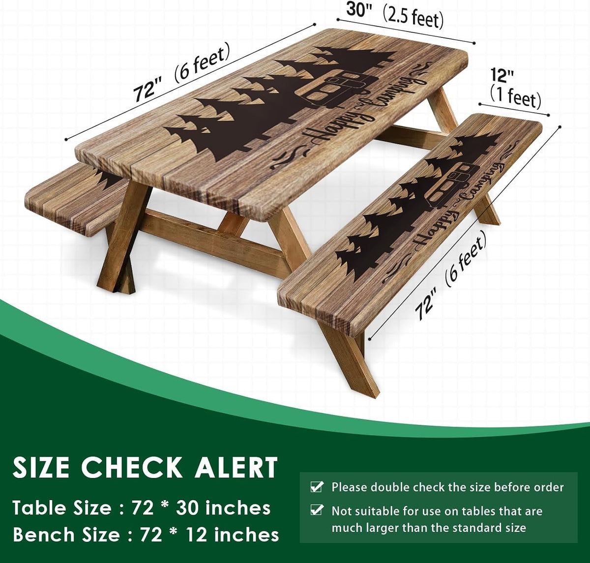 Picnic Table Cover with Bench Covers, Wooden, 3 Pack, 72 Inch