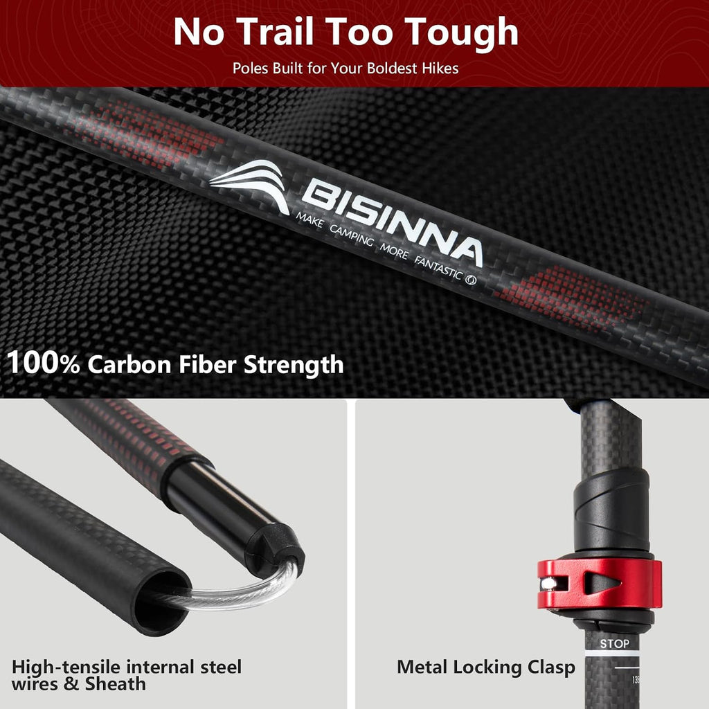 BISINNA Carbon Fiber Trekking Poles Collapsible Hiking Poles 2PC