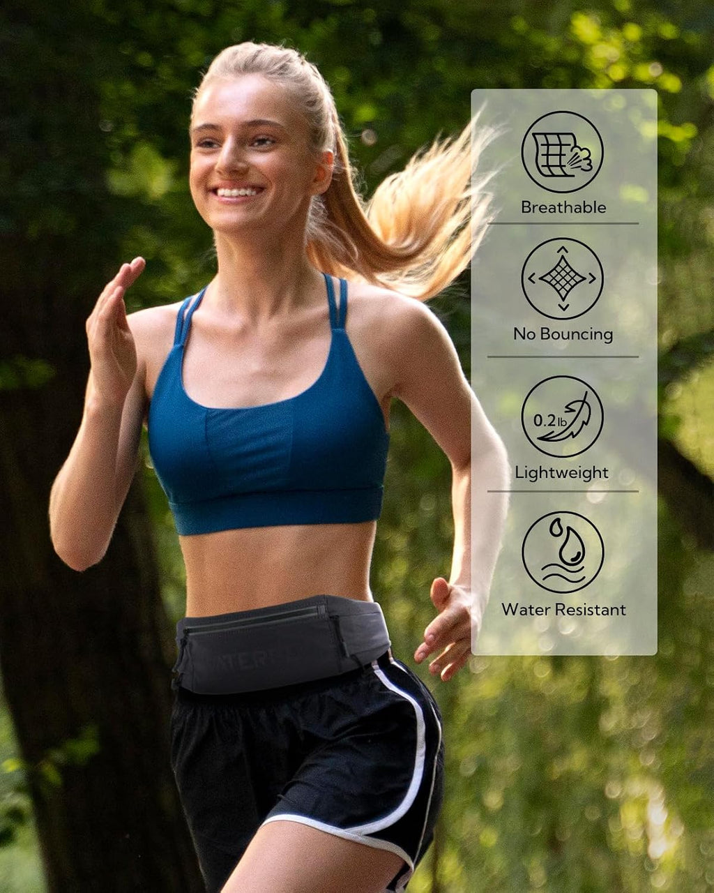 WATERFLY Running Belt Fanny Pack, Runner Race Belt with Bib Clip Dark Gray