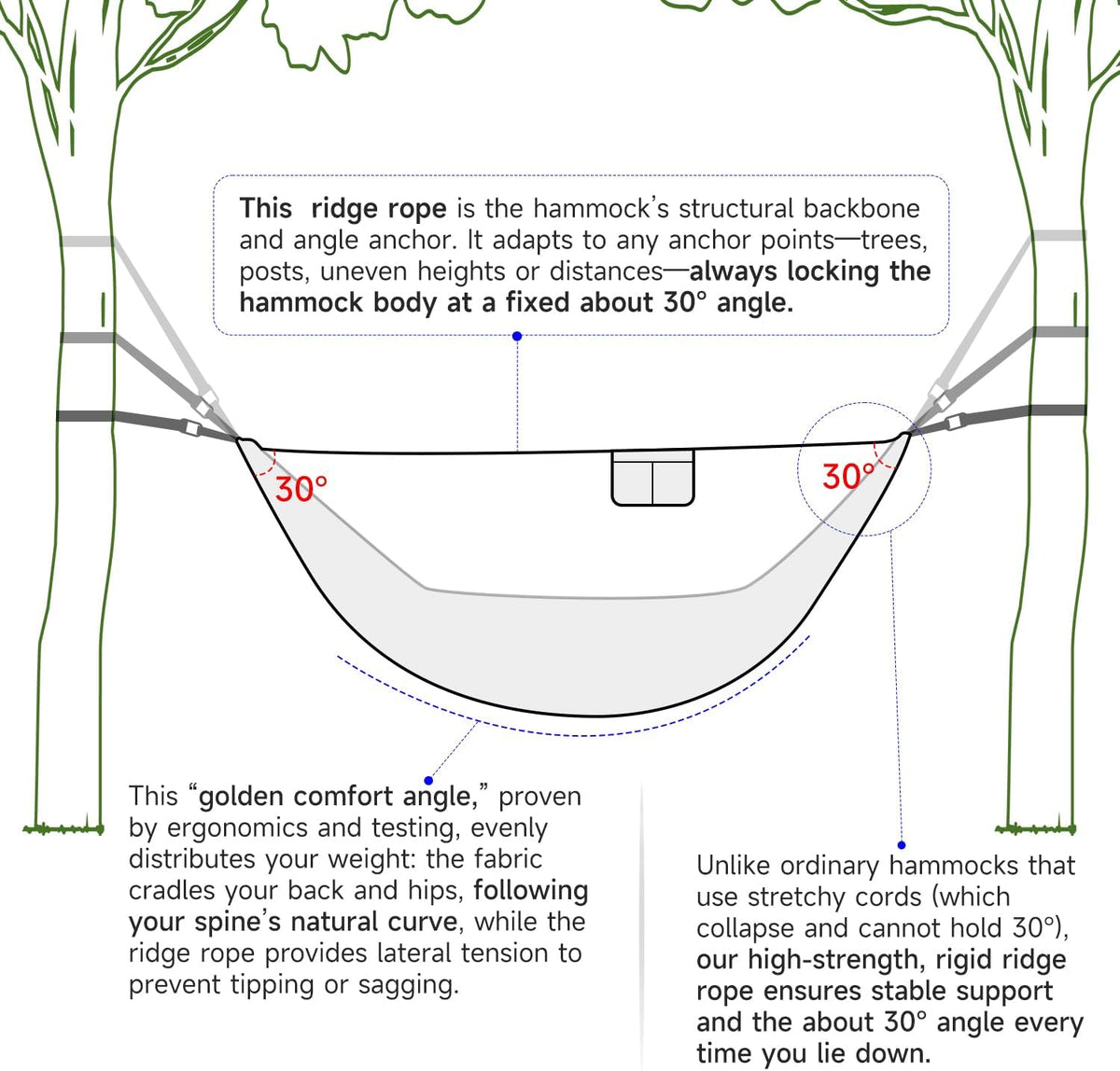 Camping Hammock with Mosquito Net, Sunshade and Ridge Rope, 2 Person