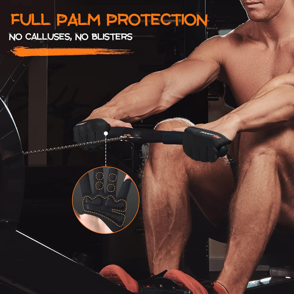 SueStar Partial Weight Lifting Gloves, 3/4 Finger Workout Gloves for Men Women, Full Palm Protection & Silicone Grip Gym for Weightlifting Exercise Fitness Smartwatch Friendly