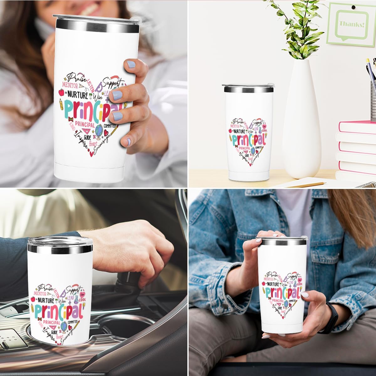 Principal Gifts Principal Appreciation Gifts Tumbler, 20 oz Stainless Steel Coffee Mug，Insulated Cup, Inspirational Birthday Christmas Thank You Office for Women Men Boss Coworker Teacher