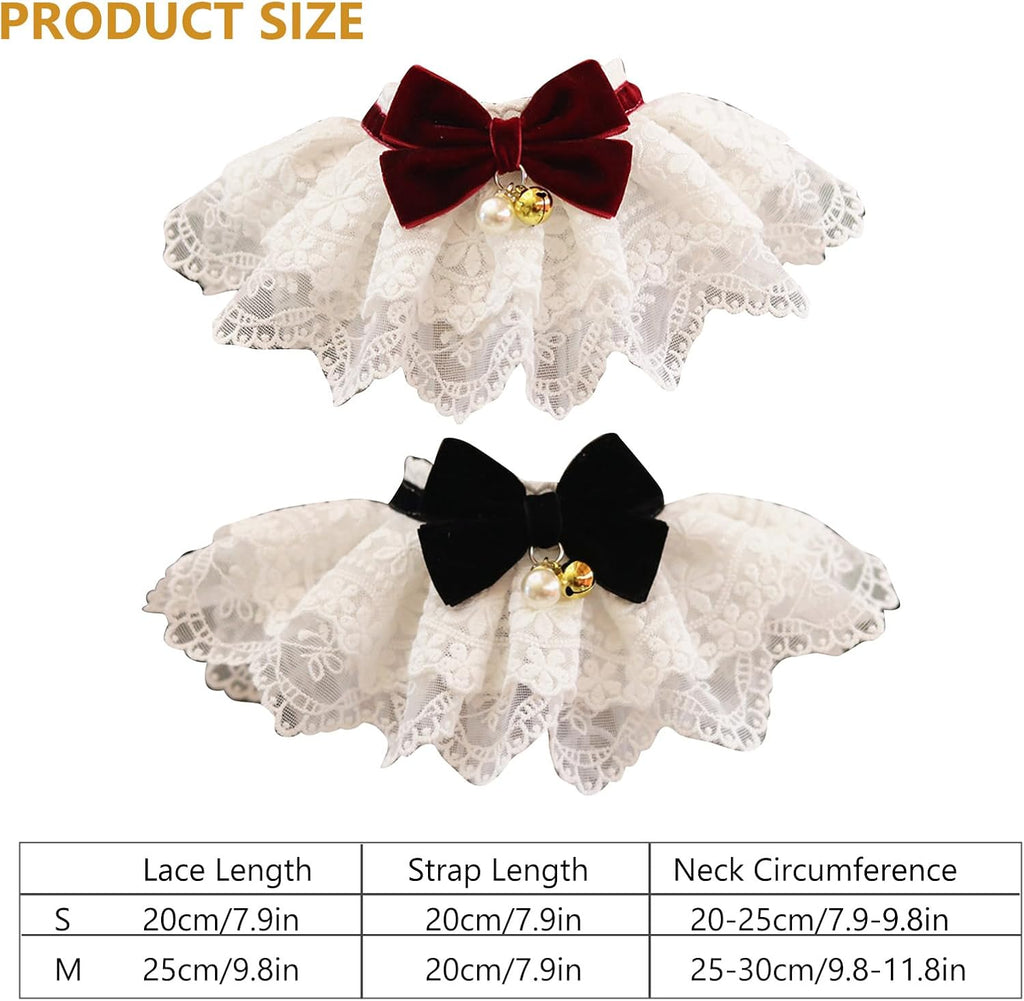 HEEPDD Cat Lace Bib Collar with Bow, Decorative Pet Bandana Scarf Costume, Small Size, Dress Up Accessories