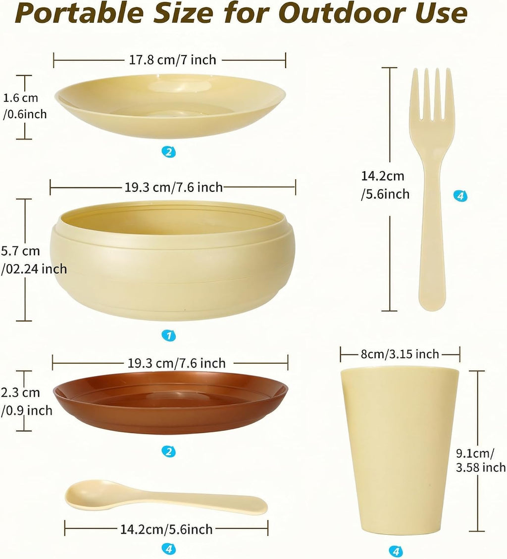 Camping Dishes Picnic Set, 17Pcs Plastic Dinnerware Dishes Sets for 4