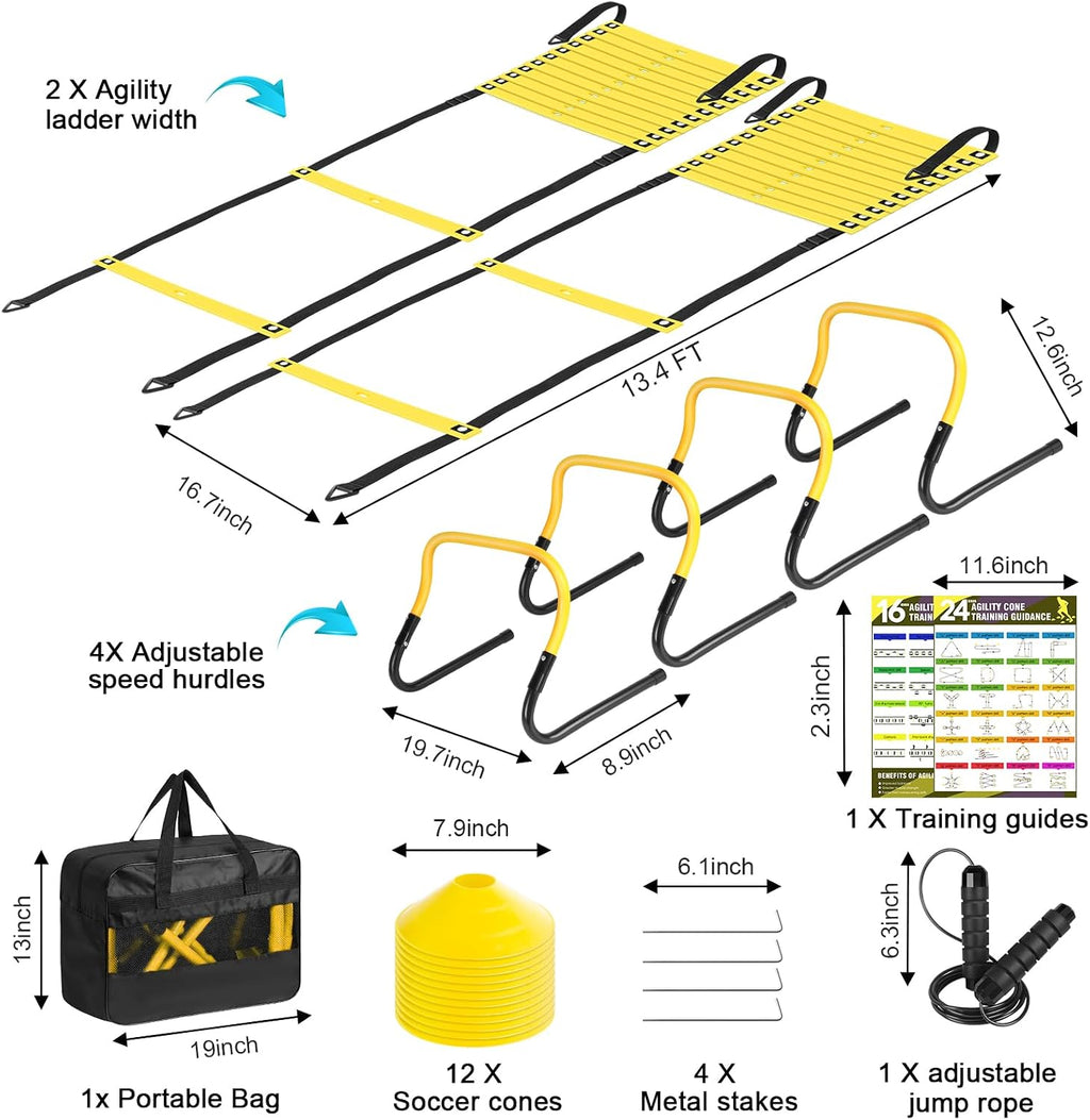 BORNEW 2 Pack Agility Ladder, Soccer Speed Training Equipment Set