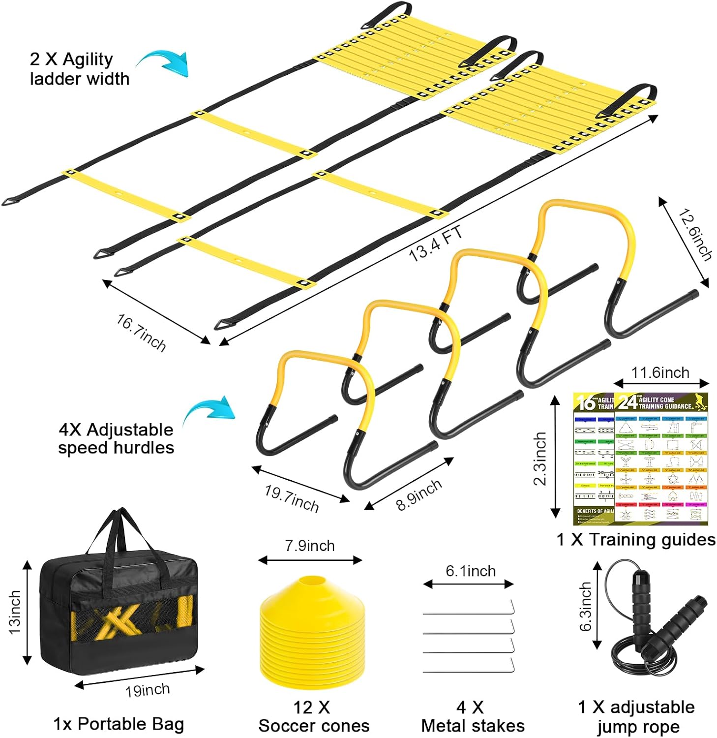 BORNEW 2 Pack Agility Ladder, Soccer Speed Training Equipment Set