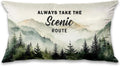 Camping Pillow Cover 12x20,Always Take The Scenic Route,Forest Green Mountain Woods Design,Decorative Rv Camper Pillows,Nature Lover Cottage Core Gifts
