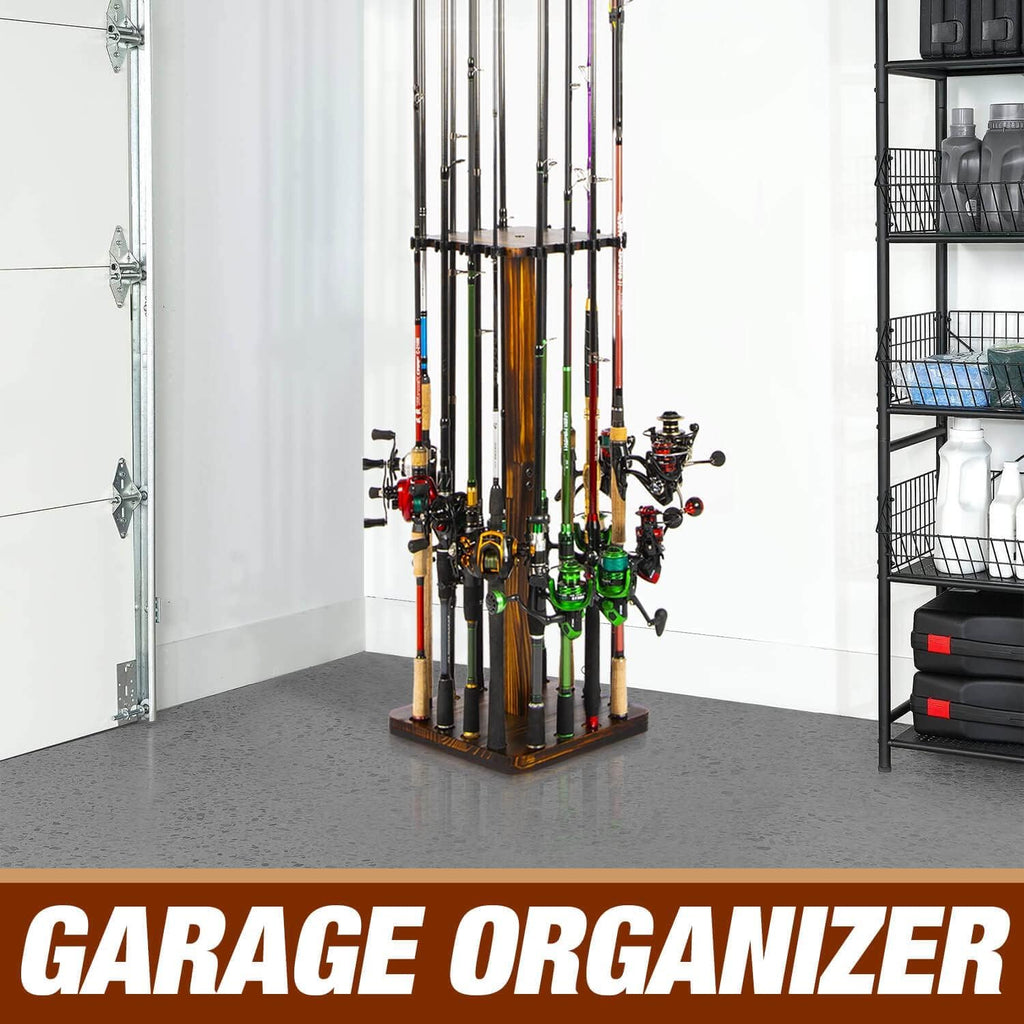Ghosthorn Fishing Rod Holder for Garage,Wood Floor Pole Rack for Men Gift