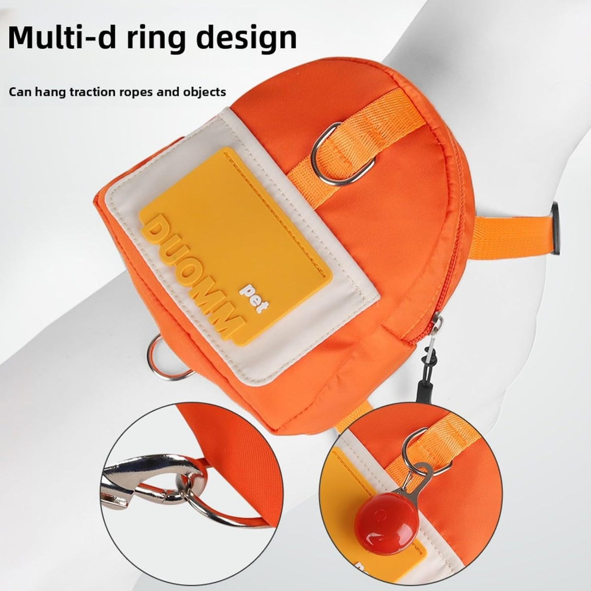 Dog Backpack with Leash, Built-in Poop Bag Dispenser, Adjustable Pet Backpack Harness, Suitable for Small and Medium Dogs, Puppies for Travel, Hiking and Daily Walking. (Orange(Fit:15-30lb))