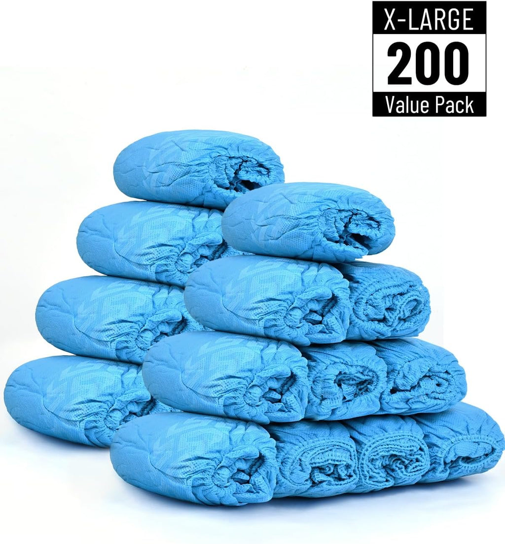 Buself X-Large 200 Count Shoe Covers Disposable Non-Slip, Premium Cloth Boot Covers, Slip-resistant, Durable, Breathable, Non-toxic, Recyclable, Stretchable Fits Up to Size 13 US Men - Blue