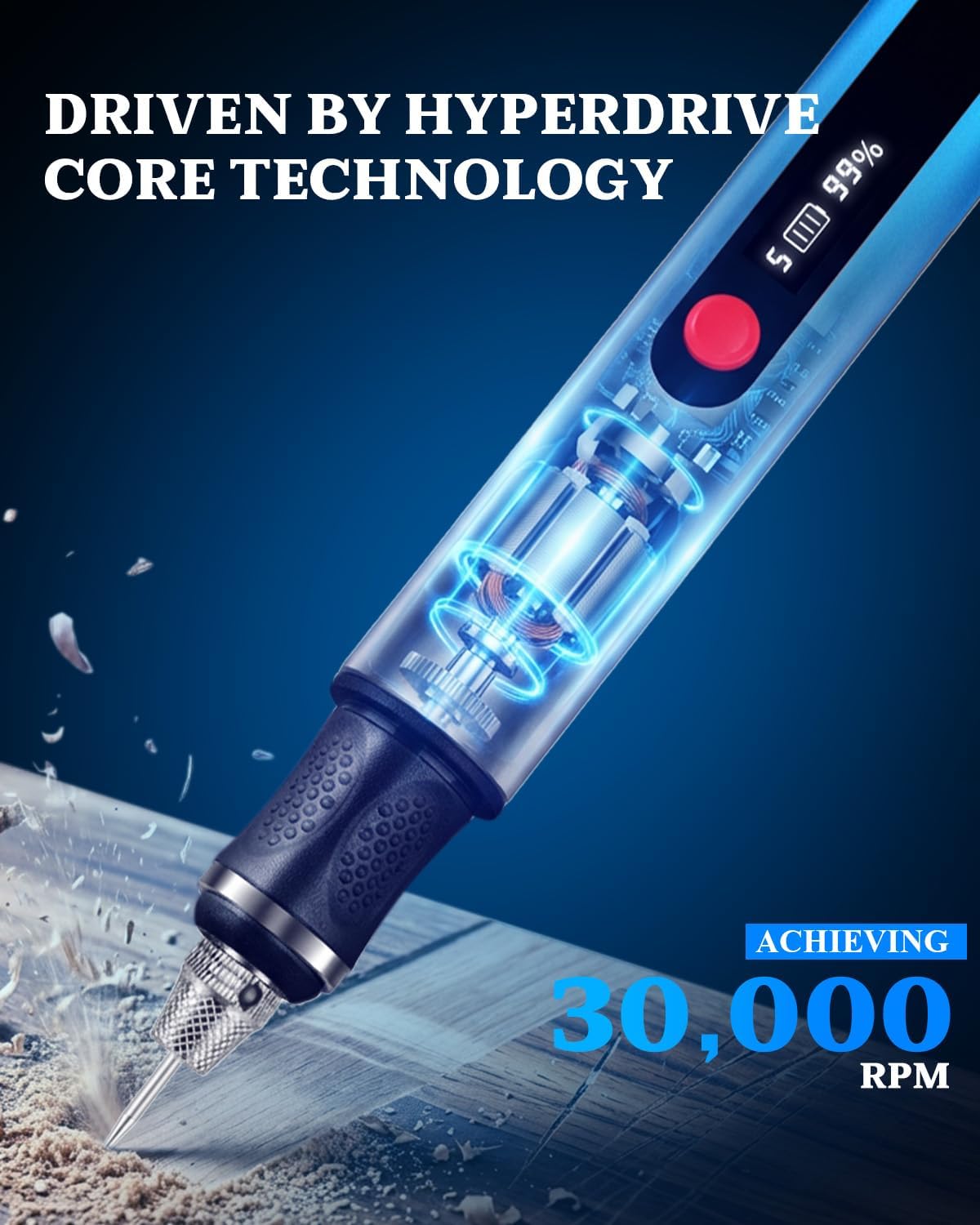 Cordless Engraving Pen with LCD Display & Anti-Slip Grip,31 Bits & 5 Speeds, Electric Engraving Tool Kit for All Materials,Gifts for Artists, DIYers, Beginner, Blue