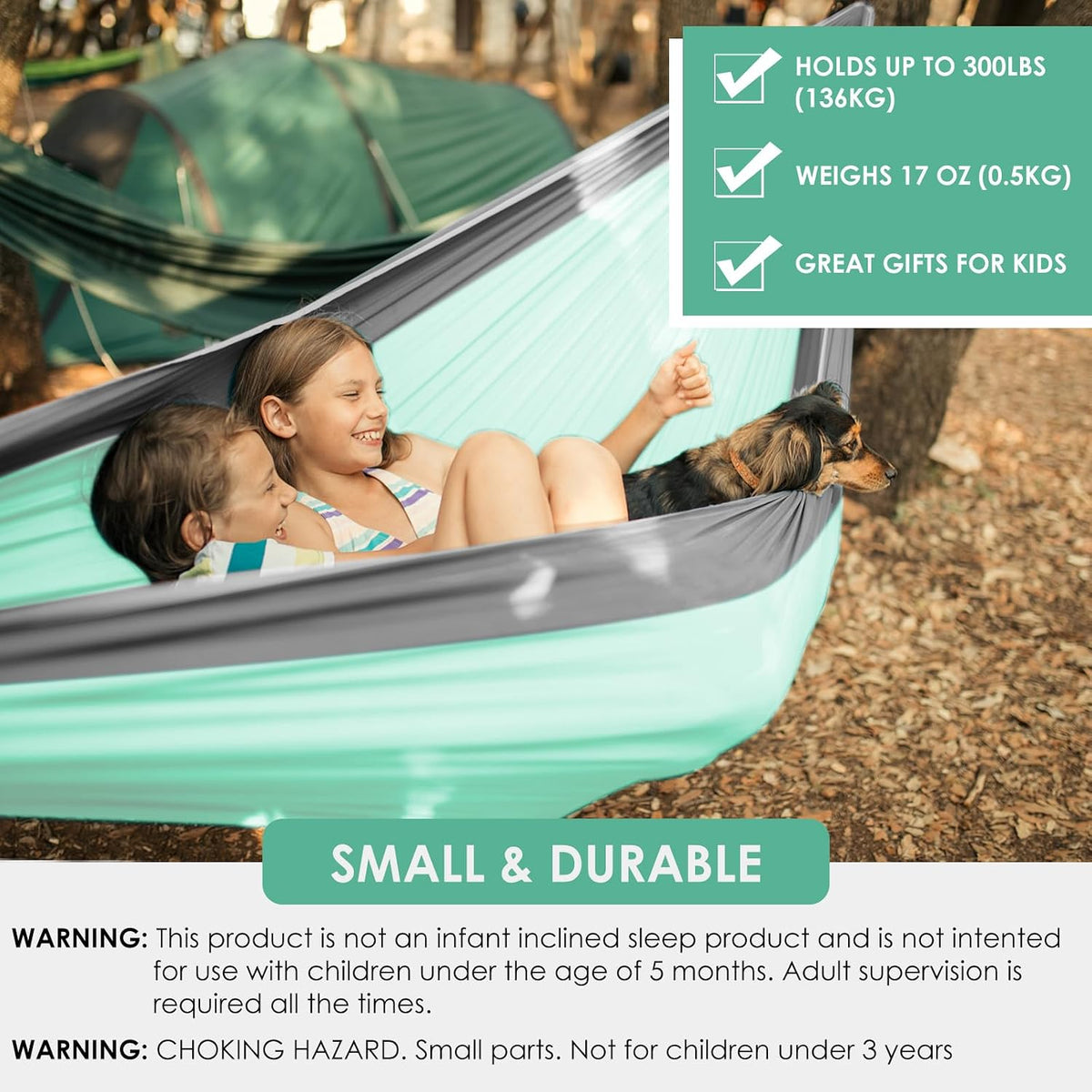 GRASSMAN Kids Hammock-Small Camping hammocks, Portable Camping Gear for Child Indoor/Outdoor use, with Tree Straps & Carabiners Green & Grey