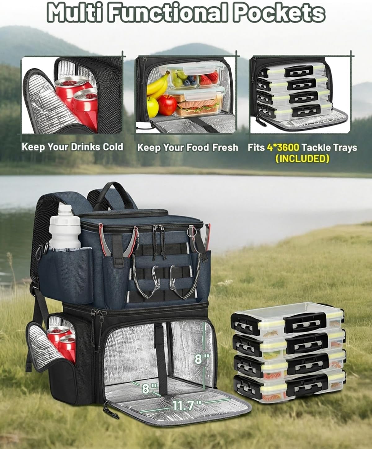 MATEIN Fishing Backpack with 4 Tackle Boxes, Fishing Bag with Rod Holder