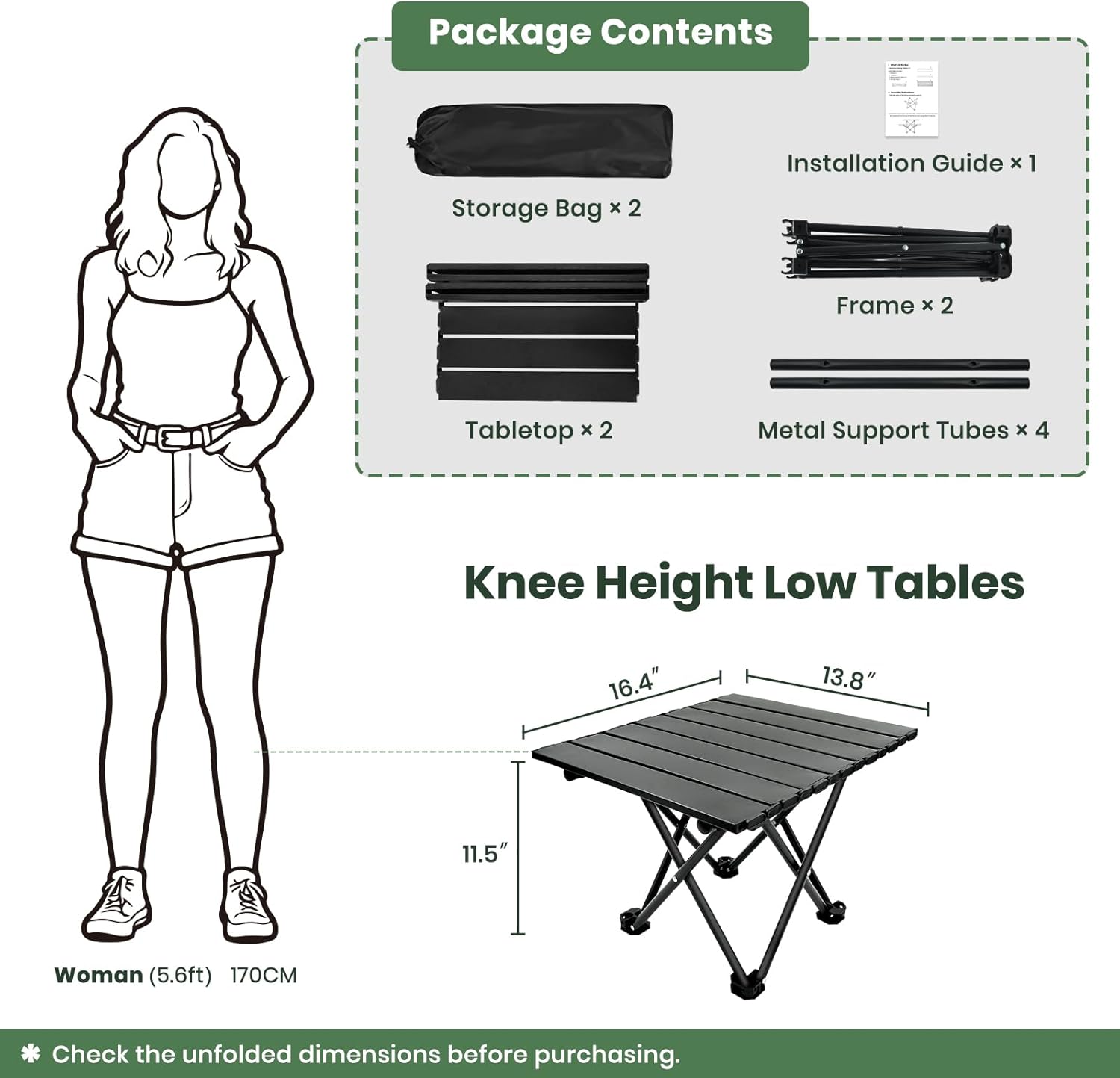2 Pack Camping Table Foldable, Portable Folding Beach Table, Black-S