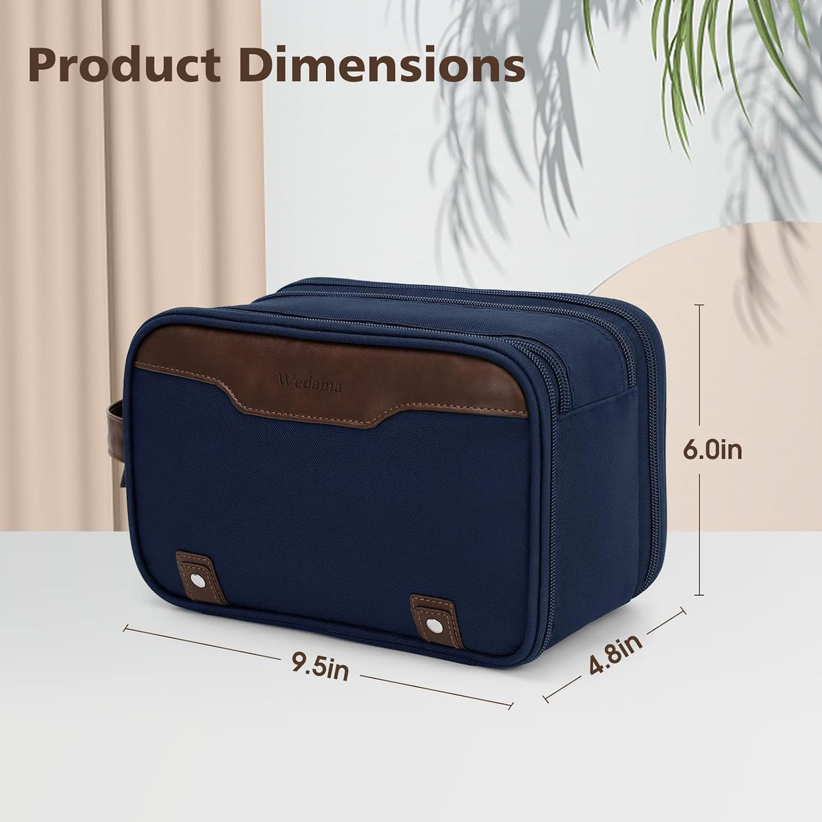 Wedama Toiletry Bag for Men, Medium Hanging Travel Toiletry Bag, Extra Electronic Organizer Bag Waterproof Shaving Bag for Toiletries with PU Handle for Travel Business Trips Swim Camping, Blue