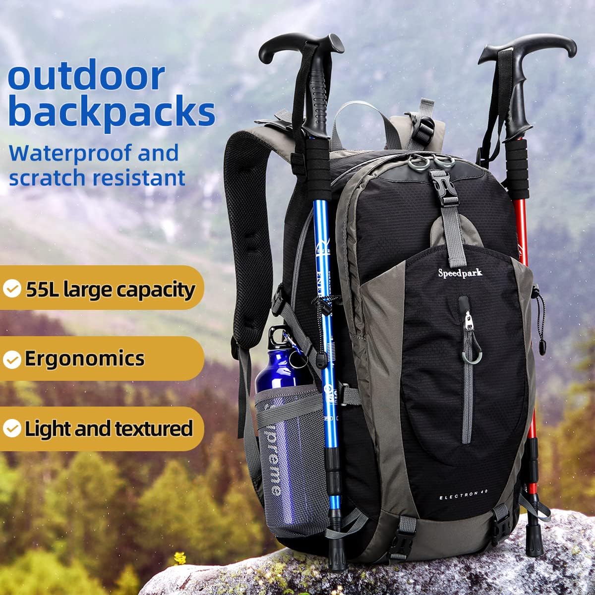 SPEEDPARK 40L Hiking Backpack, Lightweight Camping Daypack with Rain Cover