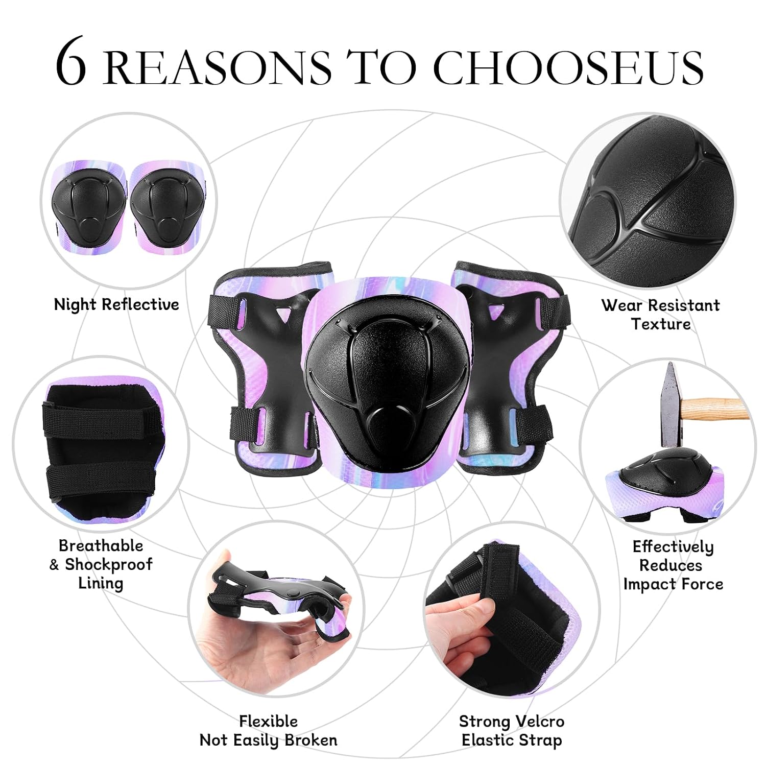 Gradient Color Kids Protective Gear Set Knee Pads for Kid 2-14 Years,W/ Adjustable Strap Kids/Youth Knee Pads Elbow Pads Wrist Guards Set for Inline Roller Skates,Cycling,BMX Bike,Skateboard,Scooter