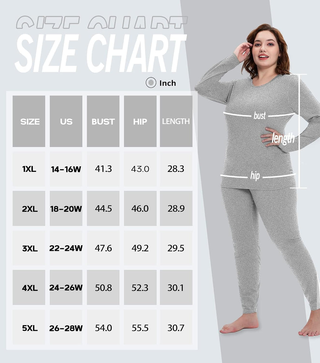 COOTRY Plus Size Thermal Underwear for Women Long Johns Top and Bottom Sets